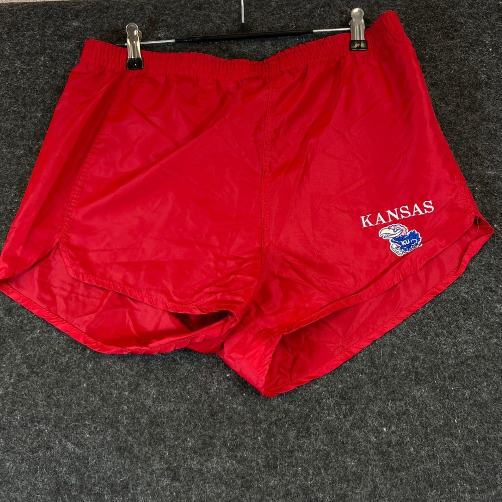 Vintage 70s Russell Athletic Kansas Jayhawks Shorts Mens Small Red Embroidered